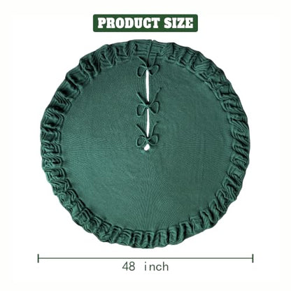 48 Inch Green Knitted Christmas Tree Skirt with Ruffled Edges - Holiday Decor