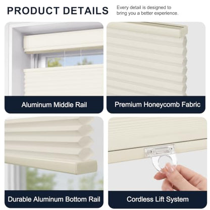 Beige No Drill Top Down Bottom Up Cellular Window Shades 34.5W x 64H