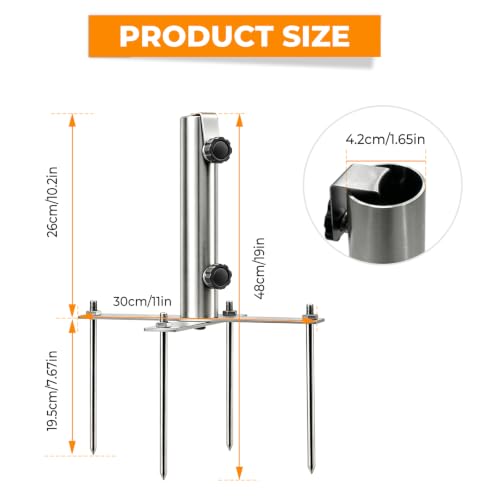 Heavy Duty Outdoor Umbrella Base Holder for 1.1-1.5in Poles, Steel Sand & Grass Anchor