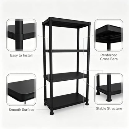 Garage Shelving Plastic Storage Shelves 4-Tier Unit 52x24x12 Inches - Waterproof & Sturdy