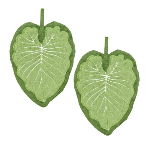 Green Leaf Hand Towels 2 Pack - Microfiber Bathroom & Kitchen Hand Drying