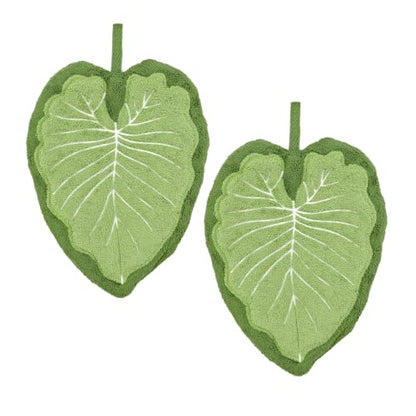 Green Leaf Hand Towels 2 Pack - Microfiber Bathroom & Kitchen Hand Drying