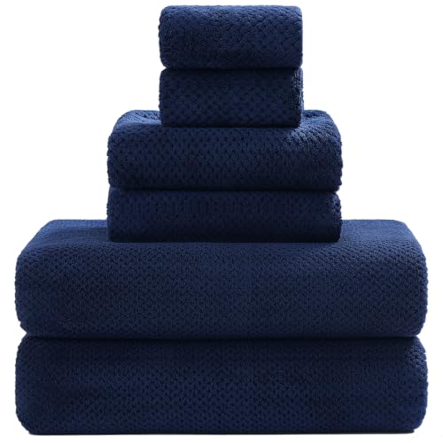Navy Blue Bath Towels Set 29x59 Inches - 6 Pieces, Extra Large, Soft & Absorbent