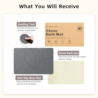 Stone Bath Mat 16 x 24 Inch Gray Diatomaceous Earth Non-Slip Bathroom Rug