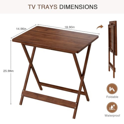 VECELO Brown 2-Pack Folding Wood TV Trays - Modern Portable Snack Tables