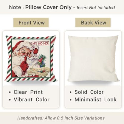 Christmas Pillow Covers 18x18 Set of 4 - Green Red Stripe, Farmhouse Decor