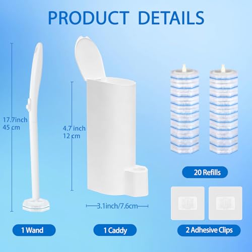 Disposable Toilet Brush Cleaning System with 20 Refills - Includes 1 Brush + 20 Refills