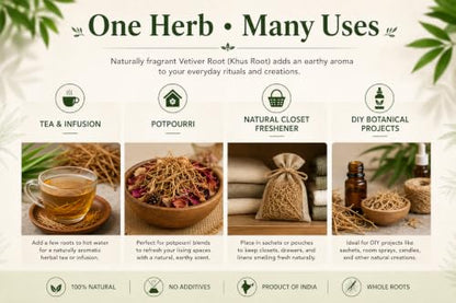 Organic Vetiver Root for Potpourri & Natural Fragrance - 4 oz