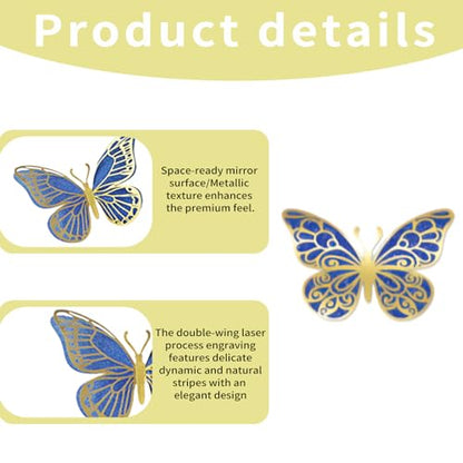 Large Butterfly Christmas Ornaments - Blue & Gold 3D Wall Decor for Holiday & Events