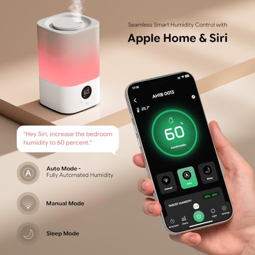 Smart Humidifier 3.2L HomeKit Compatible Top-Fill Cool Mist White