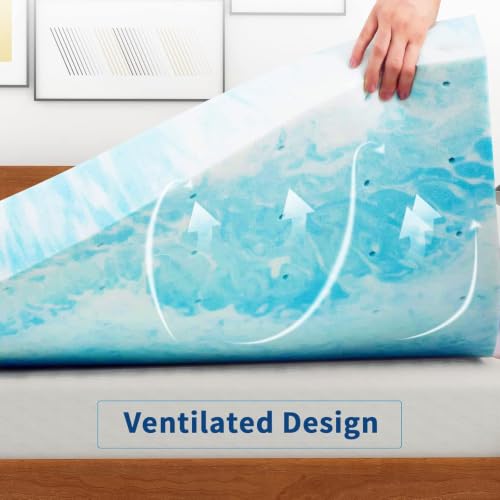 California King Gel Memory Foam Mattress Topper 4 Inch Blue Patterned
