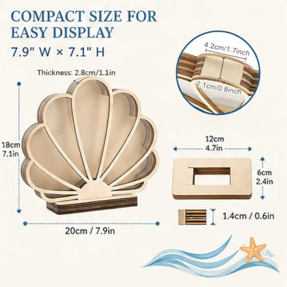 Wooden Seashell Shadow Box Display Stand Coastal Decor
