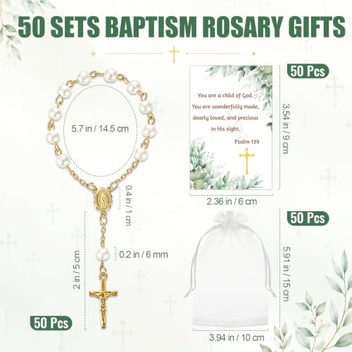 50 Gold Rosary Sets for Baptism and Religious Celebrations with Cards and Bags