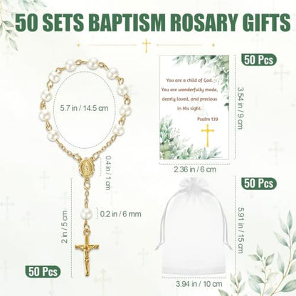 50 Gold Rosary Sets for Baptism and Religious Celebrations with Cards and Bags
