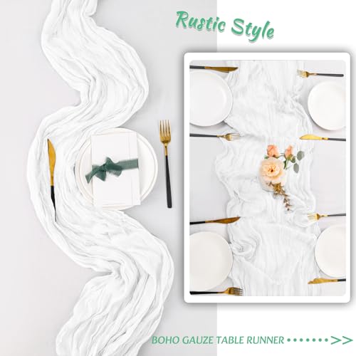 White Cheesecloth Table Runner 10 Pack - 10ft Sheer Rustic Linen for Wedding & Party Decor