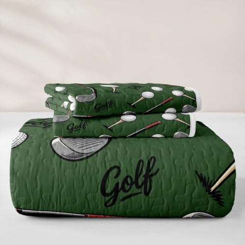 Deep Green Twin Golf Quilt Set for Kids Boys & Girls - Lightweight Bedding with Pillowcase