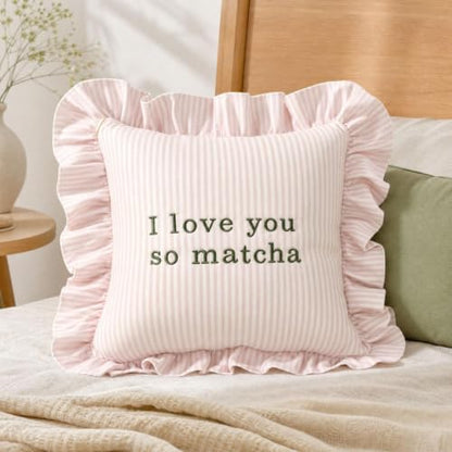 14x14 Inch Heartwarming Matcha Throw Pillow - Cute Home Decor