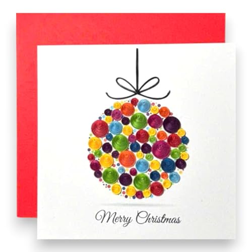 Colorful Handmade Quilling Christmas Card with Envelope - Holiday Greeting Card