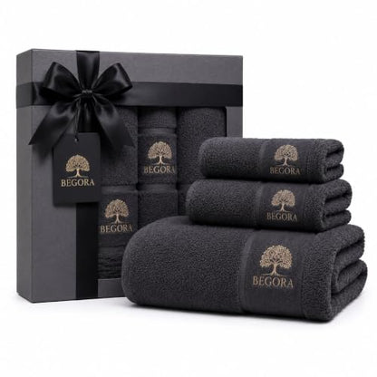 Dark Gray Luxury Cotton Bath Towel Set - 4 Piece, 500 GSM, Soft & Absorbent