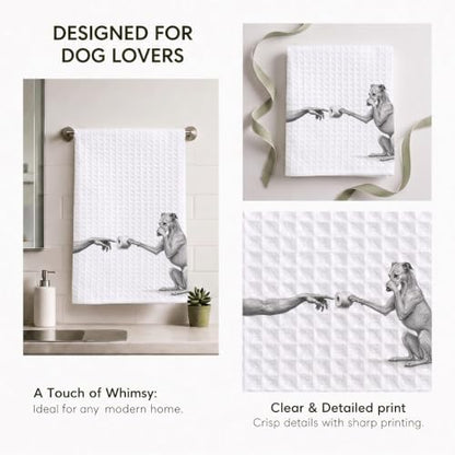 Funny Greyhound Kitchen Towel - Parody of Creation of Adam Dog Decor, 16x24 inch, Farmhouse Bathroom & Kitchen Gift - Greyhound_05