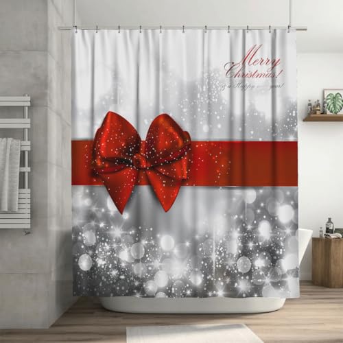 Christmas Bow Bathroom Set with Shower Curtain, Bath Rugs & Accessories - Red