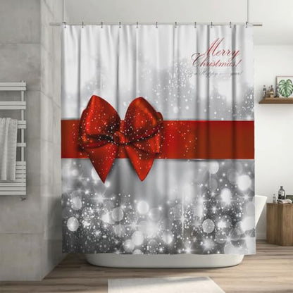 Christmas Bow Bathroom Set with Shower Curtain, Bath Rugs & Accessories - Red