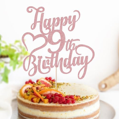 Happy 9th Birthday Cake Topper - Rose Gold Glitter 9th Birthday Decorations