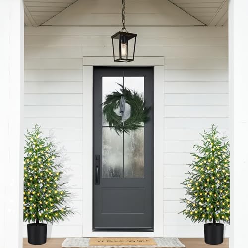 2-Pack 4FT Prelit Norfolk Pine Christmas Trees with LED Lights - Real Touch Artificial Cedar for Indoor Outdoor Decor