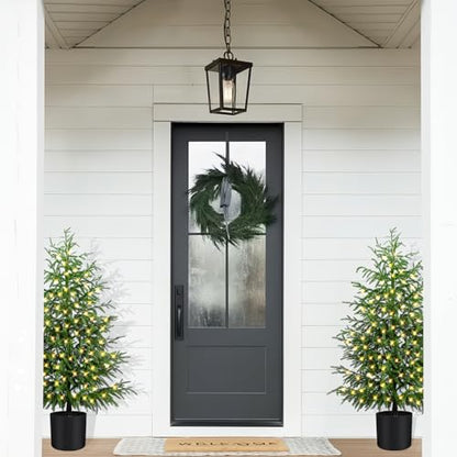 2-Pack 4FT Prelit Norfolk Pine Christmas Trees with LED Lights - Real Touch Artificial Cedar for Indoor Outdoor Decor