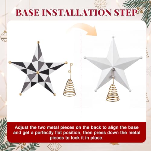 9-Inch Black and White Checkered Metal Christmas Tree Topper Star