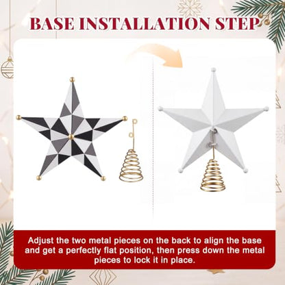 9-Inch Black and White Checkered Metal Christmas Tree Topper Star