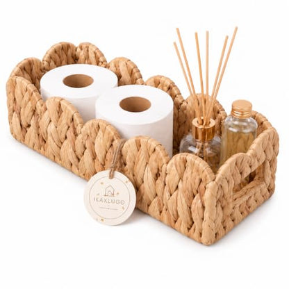 Water Hyacinth Toilet Paper Basket for Back of Toilet, Handwoven Slim Storage