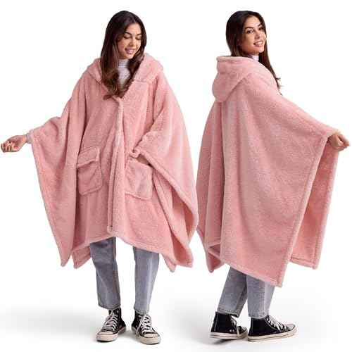 Bedsure Blanket Poncho for Women, Hooded Wearable Fleece Blanket for Adult, Winter Poncho Shawl Wrap Cape as Gifts for Mom
