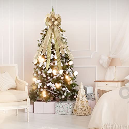 Large Christmas Tree Topper Bow with Glitter Satin Streamers - 43x13 Inches