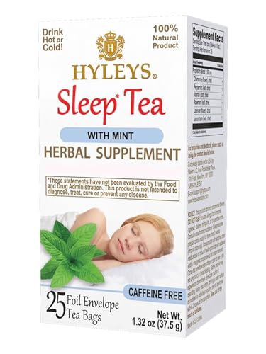 Hyleys Caffeine-Free Herbal Tea - Mint, Rosemary, Valerian Root, Lavender - 25 Tea Bags (1 Pack) - Calm Sleep Tea for a Relaxing Nightly Cup