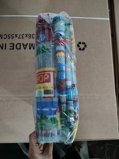 Capslpad Kids Rug 6'6" x 5'0" Educational Learning Kid Play Area Rug Large Traffic Road Cars Rug Play Mat for Kids Toy Nursery Car Carpet for Playroom Living Room Classroom Decor, Blue