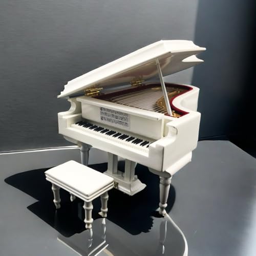 Wooden Music Box with Piano Bench and Black Case - Romantic Gift for Piano Lovers