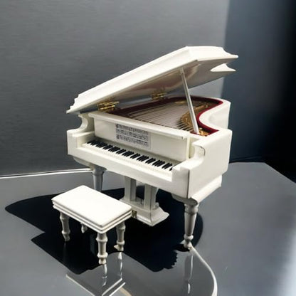 Wooden Music Box with Piano Bench and Black Case - Romantic Gift for Piano Lovers