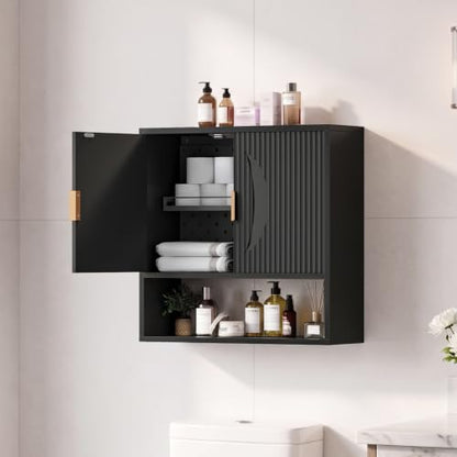 Kalrin Wall Bathroom Cabinet with Adjustable Baskets & Hooks - Black