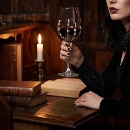 Gothic Skull Wine Glass Skeleton Goblet Bone Hand Chalice 2E - Dark Aesthetic Decor