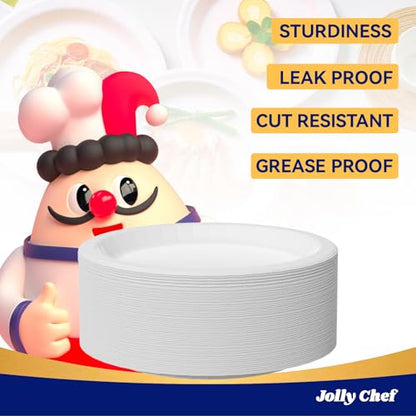 JOLLY CHEF 8.37 inch Disposable Paper Plates 140 Count, Heavy Duty Paper Plates for Everyday Use