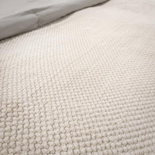 King Size Cotton Knit Bed Runner with Tassels - Beige 60x260cm / 23.6x102in