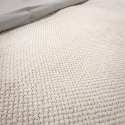 King Size Cotton Knit Bed Runner with Tassels - Beige 60x260cm / 23.6x102in