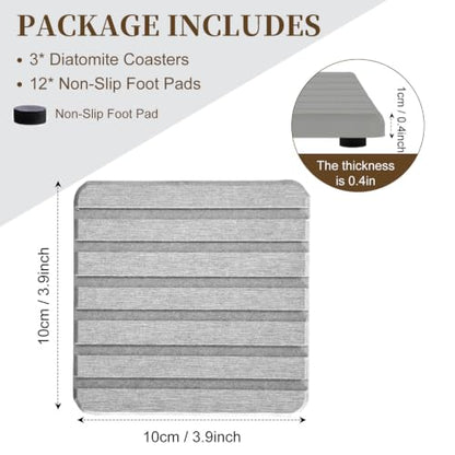 Gray Diatomite Sink Tray Set - Water Absorbing Coasters & Soap Holder