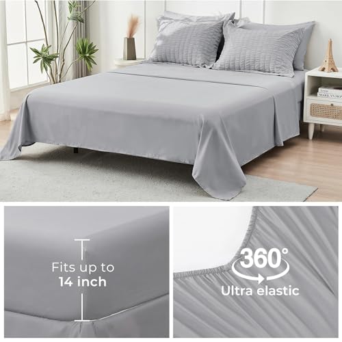 HYMOKEGE Light Green Twin Comforter Set Seersucker 5 Pieces, All Season Luxury Bed in a Bag for Bedroom, Bedding Set with Comforters, Sheets, Pillowcase & Shams