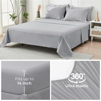 HYMOKEGE Light Green Twin Comforter Set Seersucker 5 Pieces, All Season Luxury Bed in a Bag for Bedroom, Bedding Set with Comforters, Sheets, Pillowcase & Shams