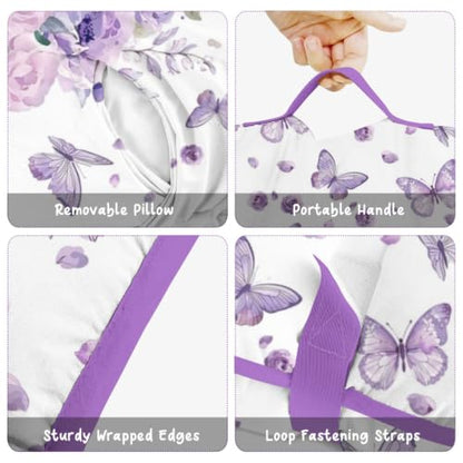 Personalized Toddler Nap Mat with Name - Butterfly Kids Roll Up with Pillow & Blanket, Style 2, 50x20"
