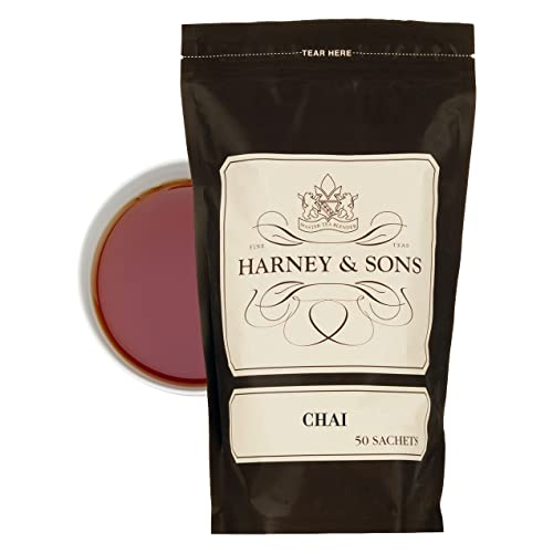 Harney & Sons Chai Tea – Caffeinated Strongly Spiced Black Tea- 50 Tea Sachets