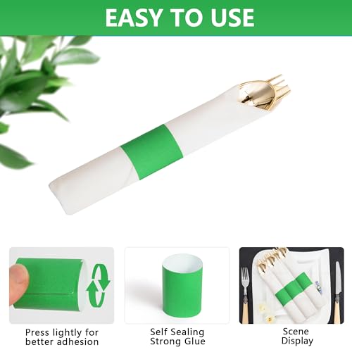 Green Paper Napkin Rings Self-Adhesive 200 Pcs Elegant Table Decor