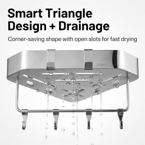 2 Pack Corner Shower Caddy Stainless Steel Adhesive or Drill Mount Bathroom Organizer